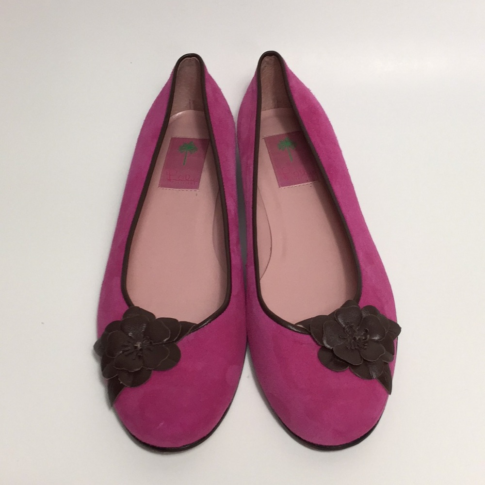 Lilly Pulitzer Pink Suede Leather Flats 9 1/2